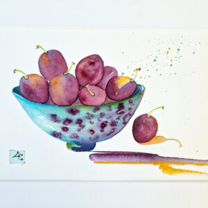 très belle prunes bleu violet à l'aquarelle