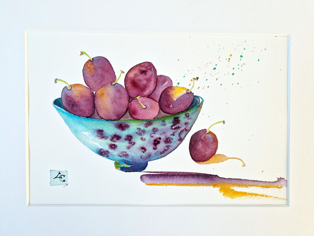 La coupe de prunes 1 très belle prunes bleu violet à l'aquarelle