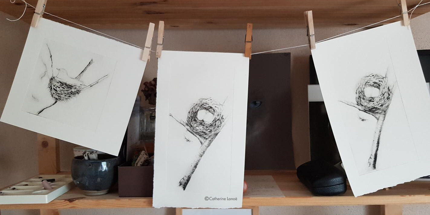 gravures après encrage en séchage