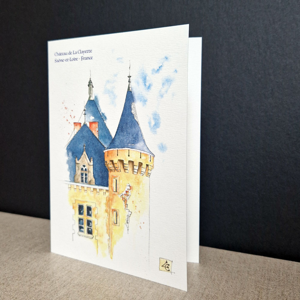 Château classique 1 Chateau à l'aquarelle sous forme de carte postale