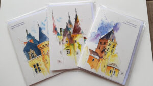 représentation a l'aquarelle du chateaux de la clayette format carte postale