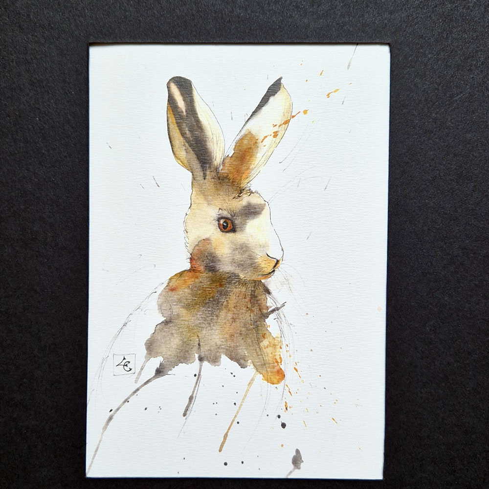 Lapin ocre 2 Aquarelle lapin ocre et trait a l'encre de chine