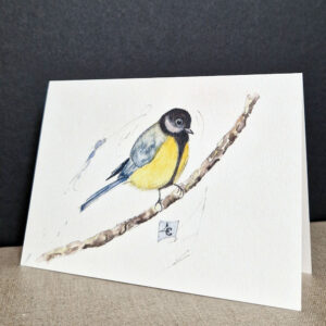 aquarelle de mésange sur sa branche, carte postale d'art