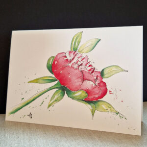 pivoine rouge carte poste d'art