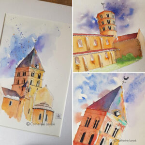 églises romanes a l'aquarelle